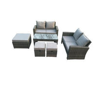 GARTENSOFA mit hoher Rückenlehne Polyrattan Dunkelgrau 7-Sitzer - Dunkelgrau, Metall - Fimous