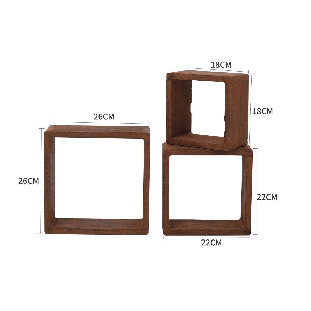 WANDREGALE SET, 3er Set Dunkelbraun 9/26/26 cm - Dunkelbraun, Holz (9/26/26cm) - Mobili Rebecca