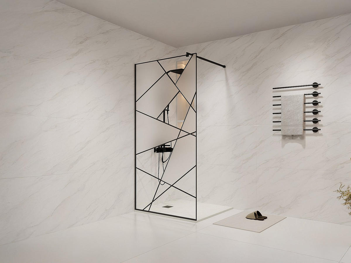 DUSCHWAND für begehbare Duschen - Siebdruck - Schwarz matt - 100 x 200 cm - TRISEO - Schwarz, Glas (100/200cm) - Vente-Unique