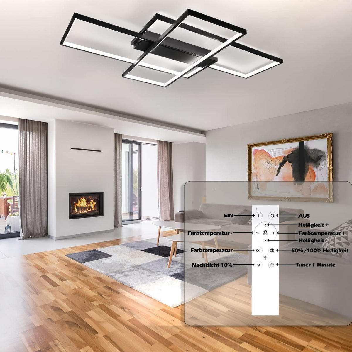 LED-DECKENLEUCHTE Eiswacht 70/8/100 cm - Schwarz, Metall (100/70/8cm) - ZMH