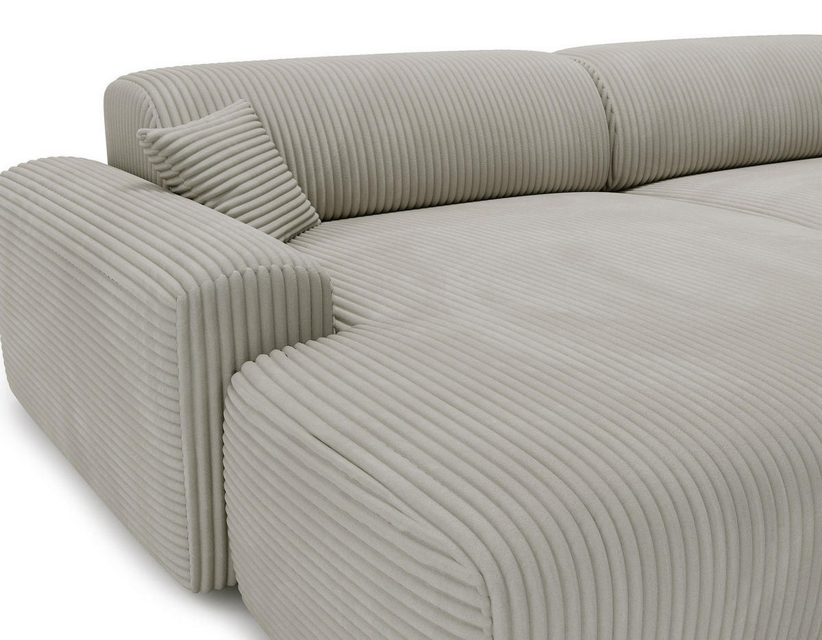 ECKSOFA mit Longchair - Cord - Silberfarben/Schwarz, Kunststoff/Textil (284/178cm) - home24