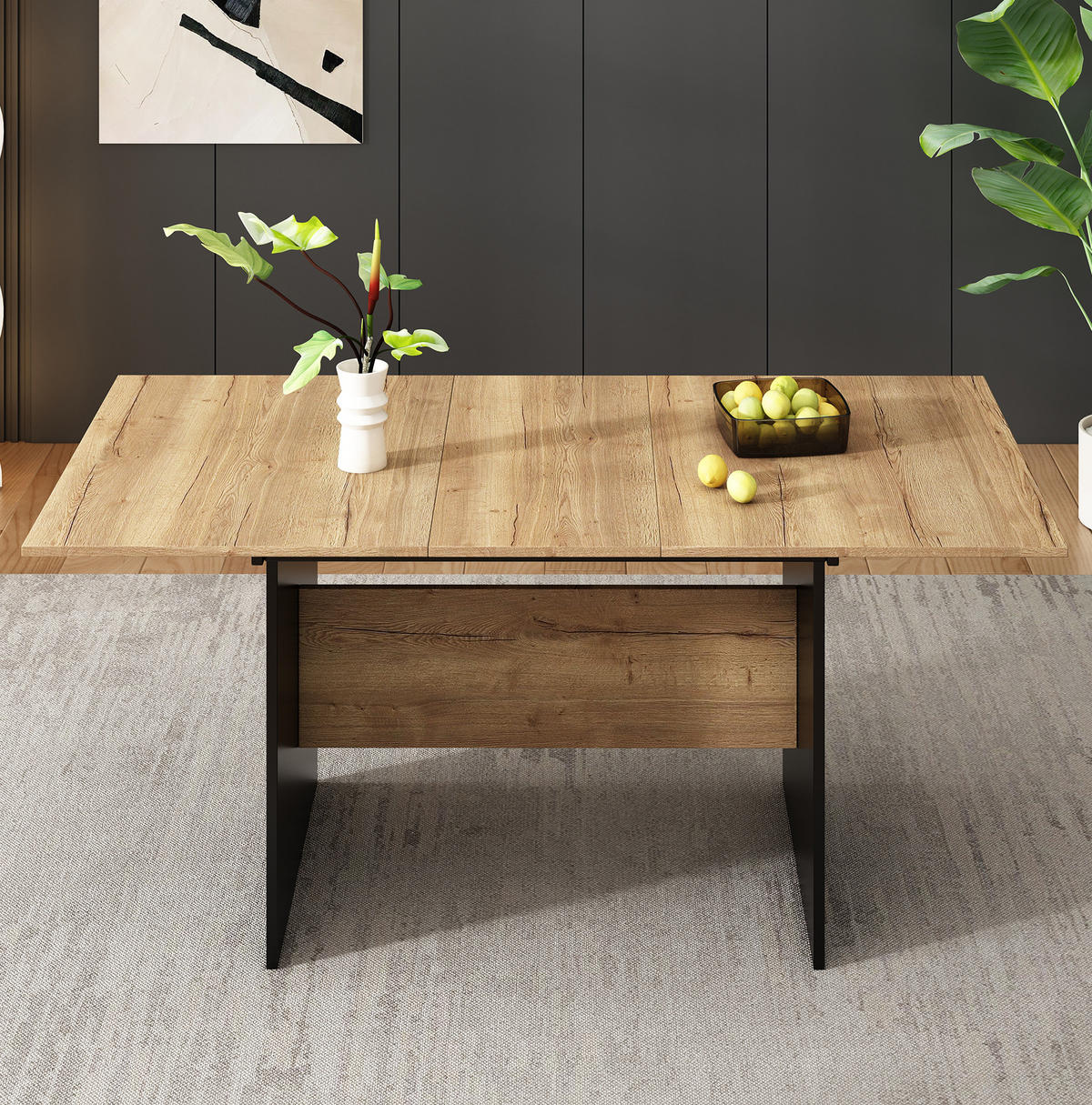 AUSZIEHTISCH in Dunkelwalnuss-Schwarz ausziehbar für 4–6 Personen - Schwarz, Holzwerkstoff (180/75/80cm) - BEAOK