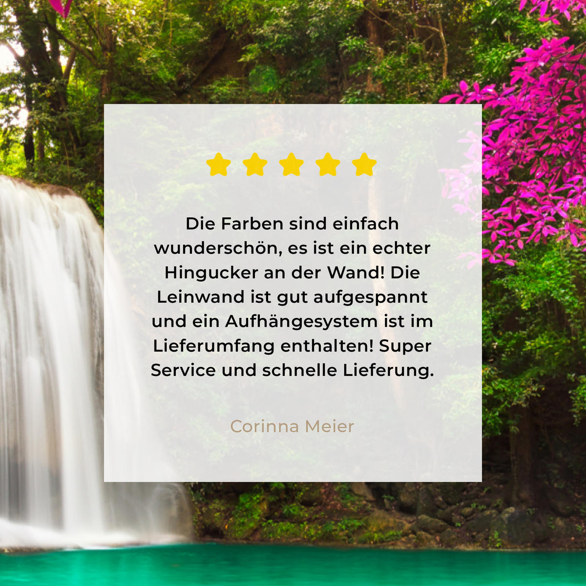 LEINWANDBILD Wasserfall mit bunten Blumen und Bäumen - Natur - Dschungel 60x80 cm - Waldgrün, Textil (60/80cm) - MuchoWow