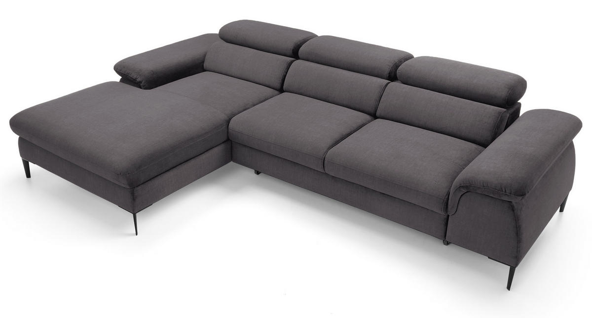 ECKSOFA L-Form 290 cm Amaro M mit Schlaffunktion, Links, Grau - Grau, Holz (288/182cm) - Emporius