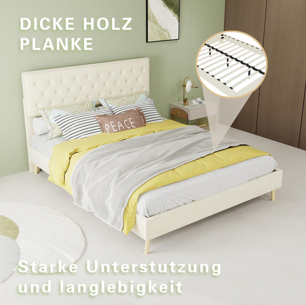 POLSTERBETT 140/200 cm mit Matratze, hohem Kopfteil und Stauraum unter dem Bett, Beige - Beige, Textil (140/200cm) - Redom