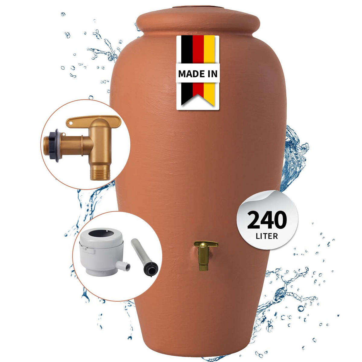 AMPHORE Regentonnen Komplett-Set 240 L kotta - Terracotta, Kunststoff (59/118/59cm) - GARANTIA