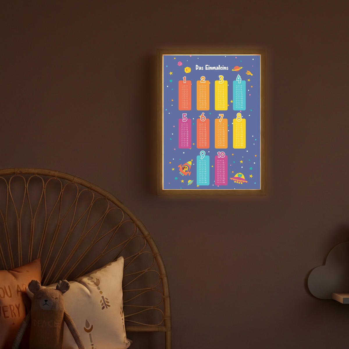 NACHTTISCHLAMPE MIT AKKU Pädagogisch - Rechnen lernen - Raum - Einmaleins 30x40 cm - Dunkelblau, Holzwerkstoff (8/30/40cm) - OnlyWow