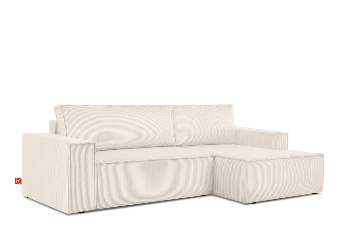 ECKSCHLAFSOFA-RECHTS NAPI in Pet Friendly Cord-Stoff, ecrufarben - Creme/Schwarz, Textil (262/148cm) - KONSIMO®