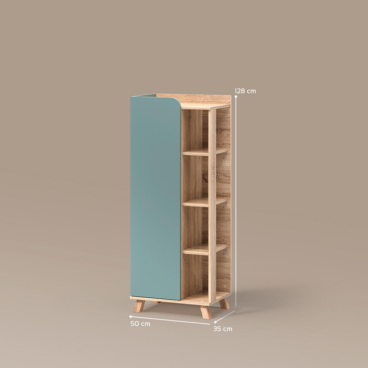 MIDISCHRANK Marano Blau-Grau 50 x 128 cm mit Tür und offenen Fächern - Blaugrau/Sonoma Eiche, Holzwerkstoff (50/128/35cm) - Livinity®