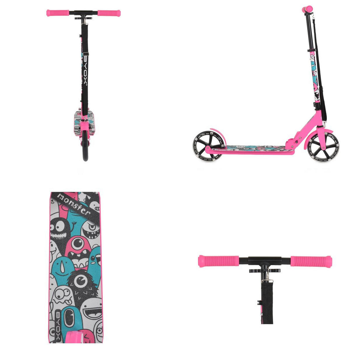 KINDERROLLER Monster klappbar rosa PU-Räder LED ABEC-7 Ständer bis 100 kg - Rosa, Metall (90/40/77cm)
