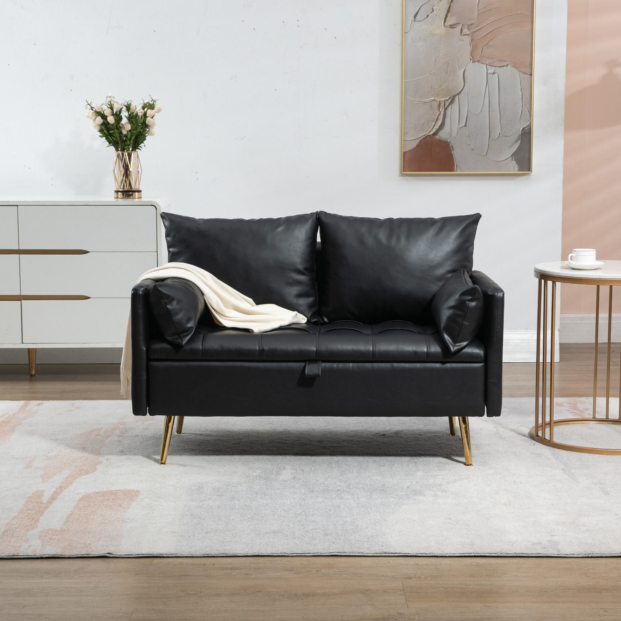 SOFA Sysmä - Goldfarben/Schwarz, Holz/Metall (122/72/65cm) - [en.casa]