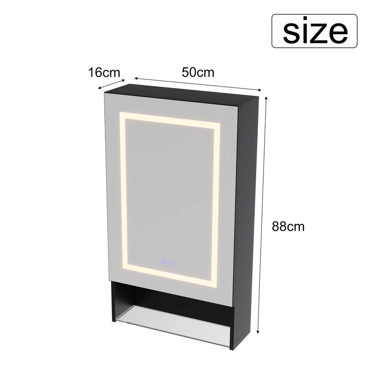 SPIEGELSCHRANK, Wandbadezimmerschrank mit LED-Spiegel, 50 x 88 x 16 cm, Antibeschlagfunktion, einstellbare Helligkeit und Farbtemperatur, Ablagefächer - Schwarz, Glas (50/88/16cm) - Waldena