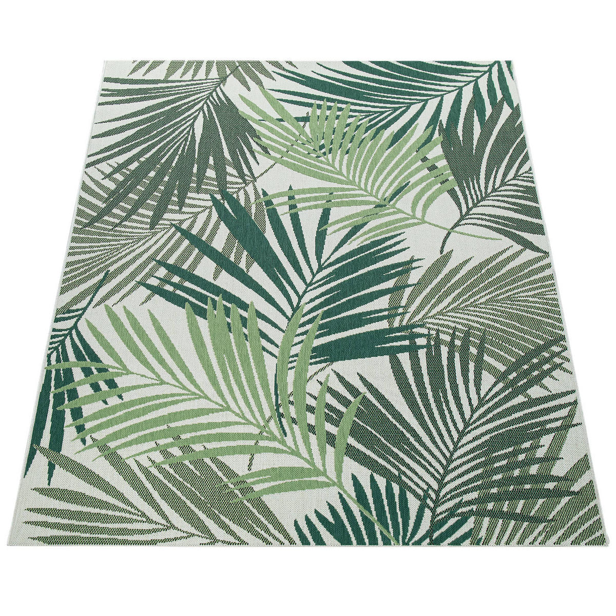OUTDOOR Teppich Palmblättermuster Balkon, Terrasse schmutzabweisend Grün Rechteckig 160x230 - Grün, Textil (160/230cm) - KADIMA DESIGN