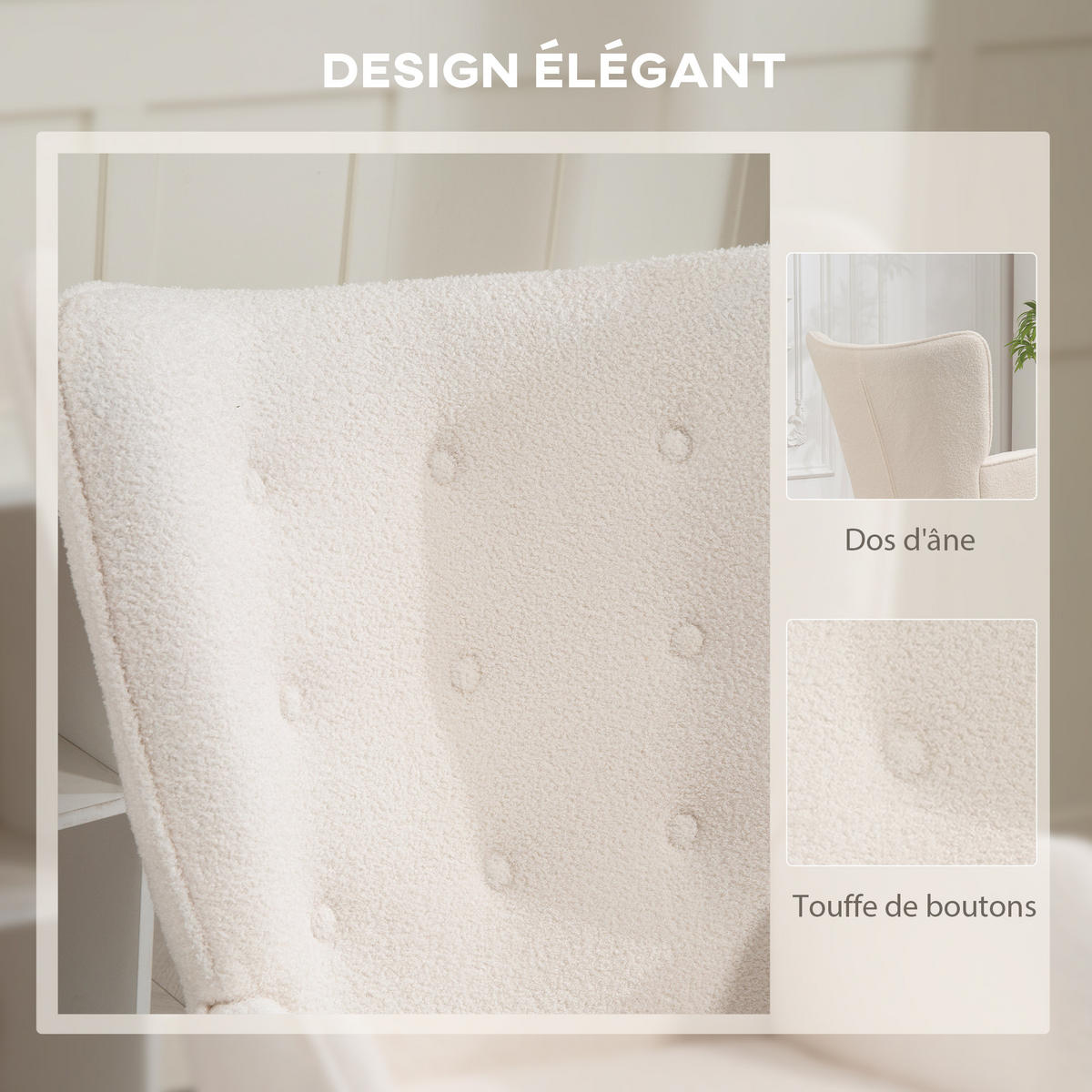 SESSEL DE-13279 Bouclé-Stoff & Knopfheftung Beige - Beige, Holz (71/96/74cm) - ComfortXL