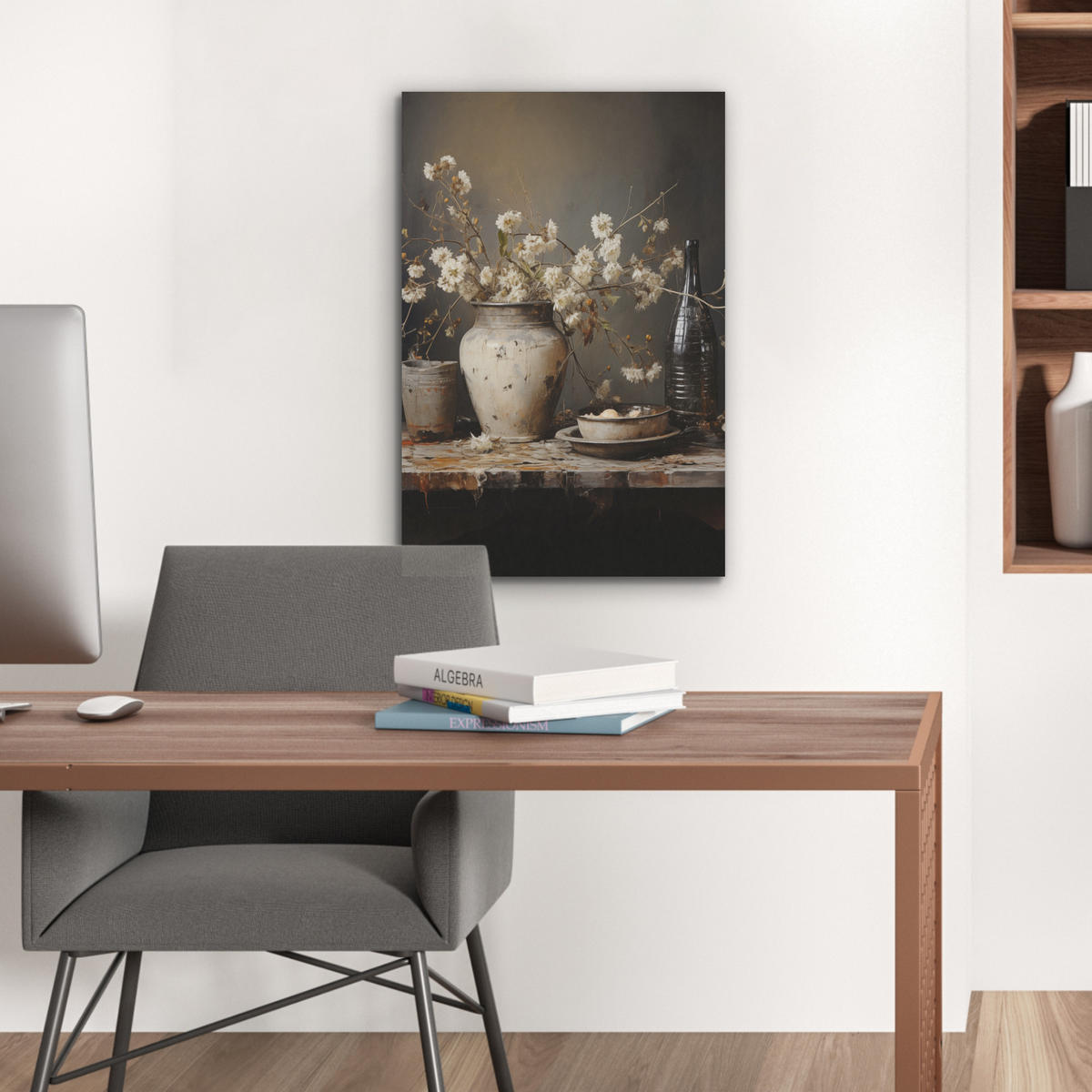 AKUSTICKÝ OBRAZ Zátišie - Kvety - Kytica - Váza - Víno 50x70 cm - čierna, plast (50/70/0.9cm) - MuchoWow