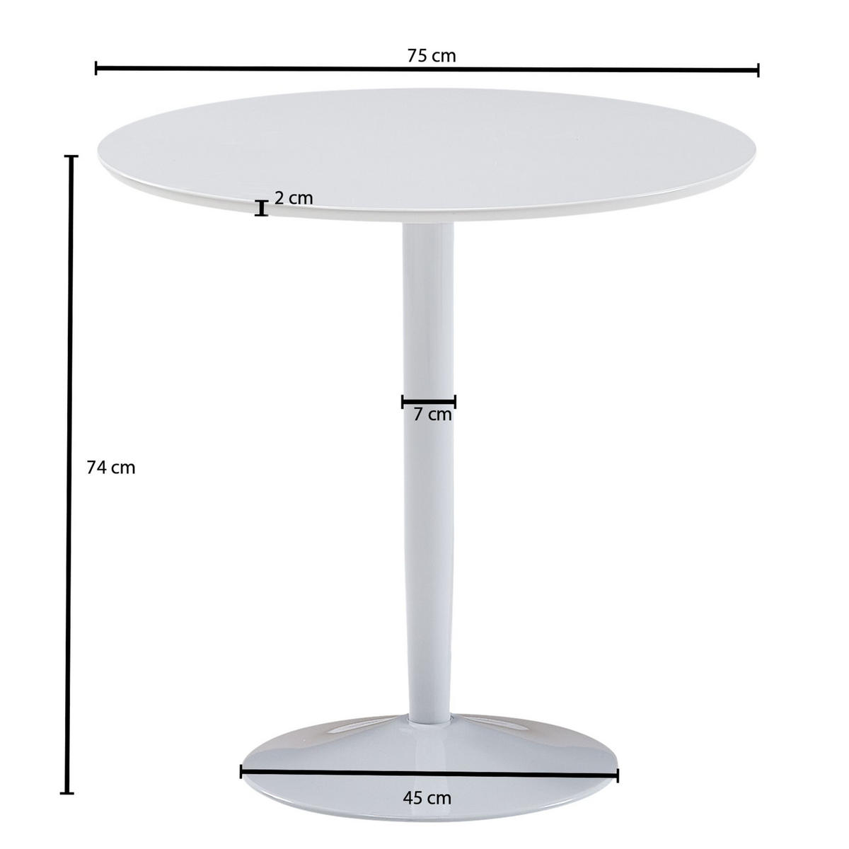 ESSTISCH – Hochglanz Weiß 75x75x74 cm Trompetenfuß für 2 Personen - Weiß, Holz/Metall (75/75/74cm) - KADIMA DESIGN