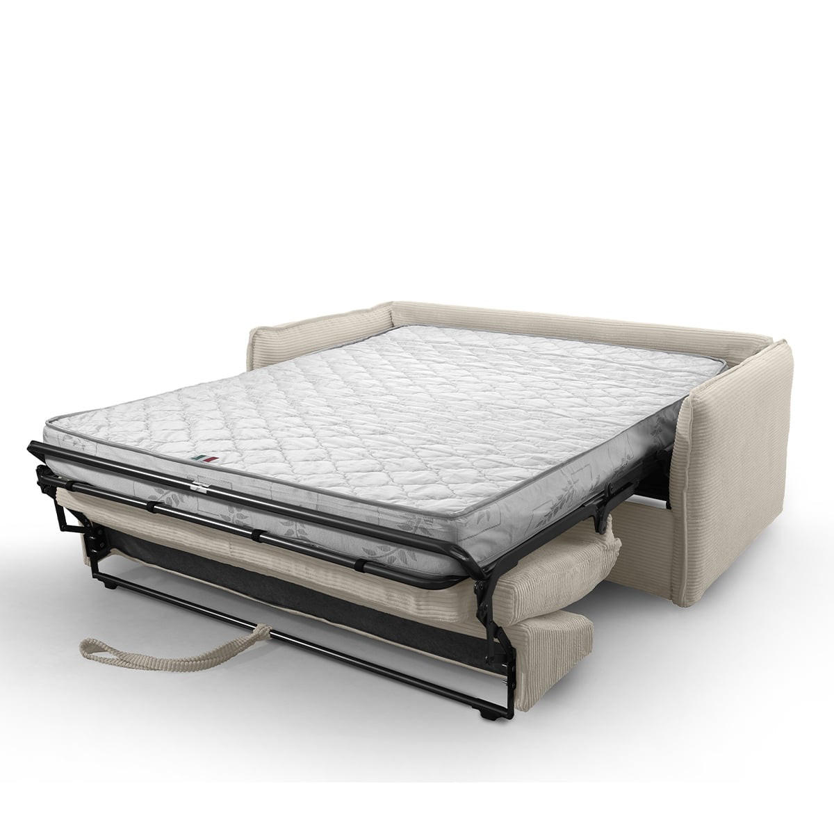 SCHLAFSOFA mit 3 Plätzen aus geripptem Samt, L185 cm - MIKA - Ecru, Textil (106/92/106cm) - Calicosy