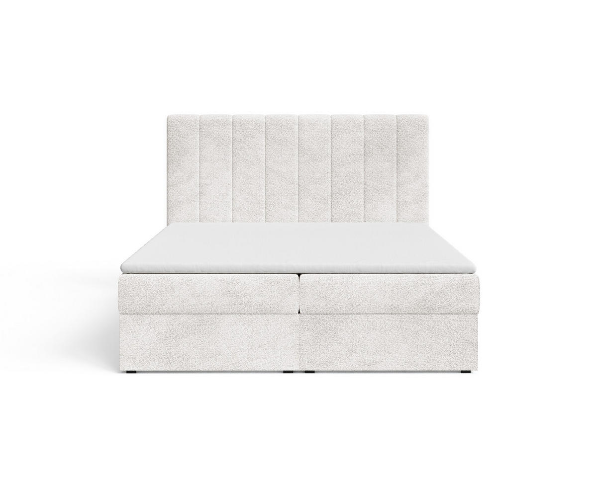 BOXBETT 01 140 x 200 cm - Arena – Stilvoll und bequem Mit Bettkasten, PU-Topper, Federmechanismus, waschbarer Bezug - Weiß, Holz (140/200cm) - ROYAL24_MARKT