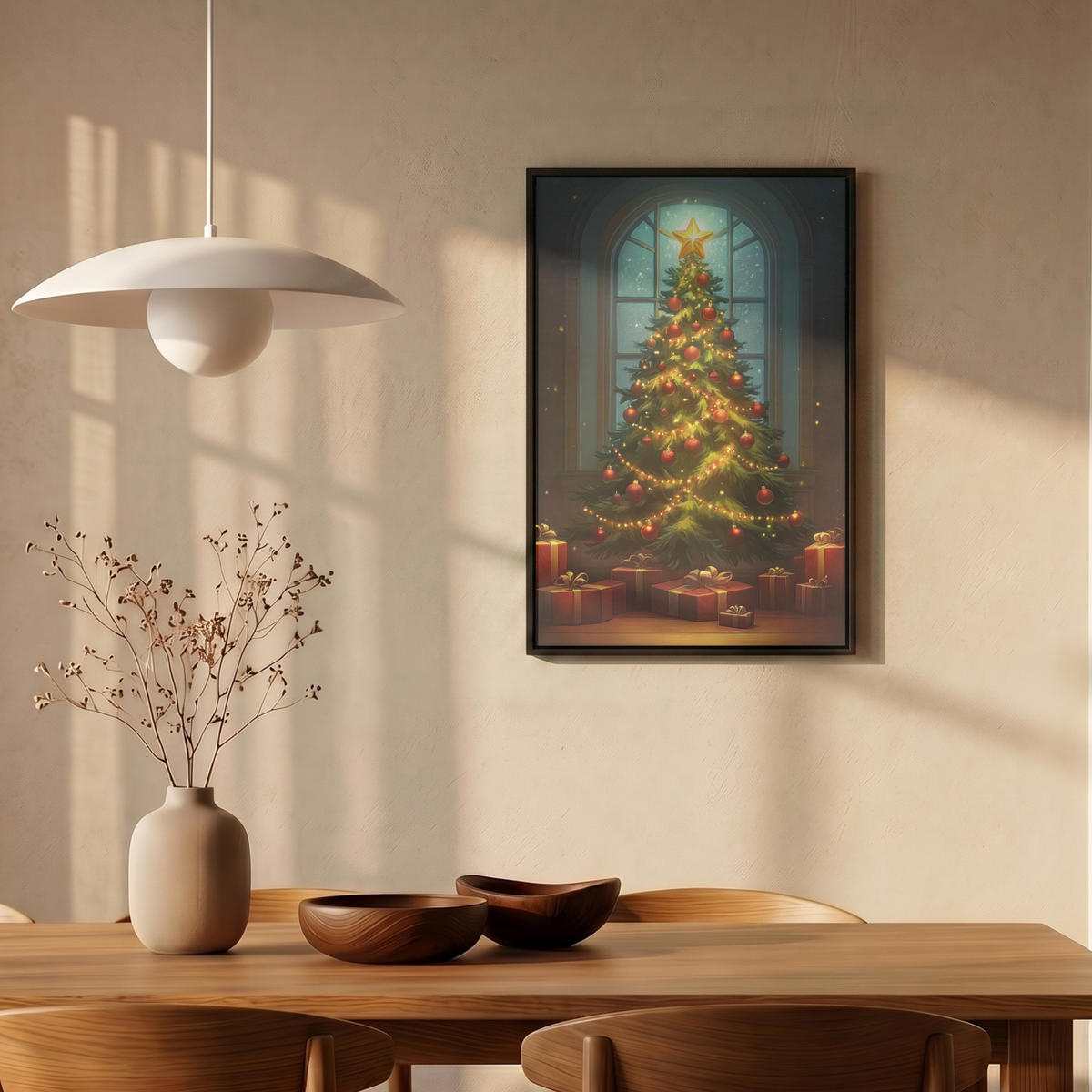 LEINWAND Bilder mit Rahmen - Weihnachtsbaum - Geschenk - Winter - 40x60 - Grün, Textil (40/60cm) - MuchoWow