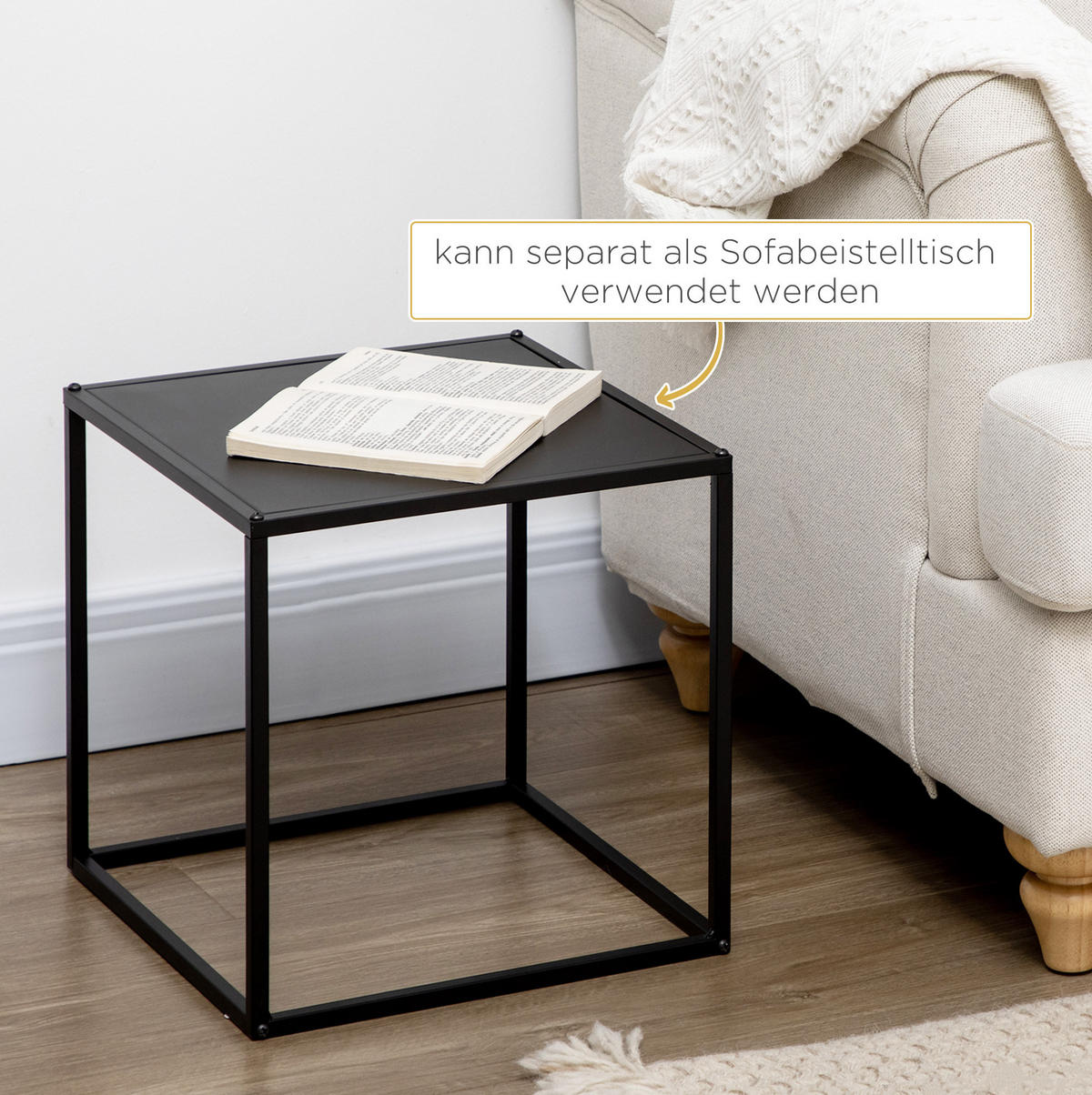 COUCHTISCH aus Stahl 40x40x40/35x35x35 cm in Schwarz - Schwarz, Metall (40/40/40cm) - Modfu