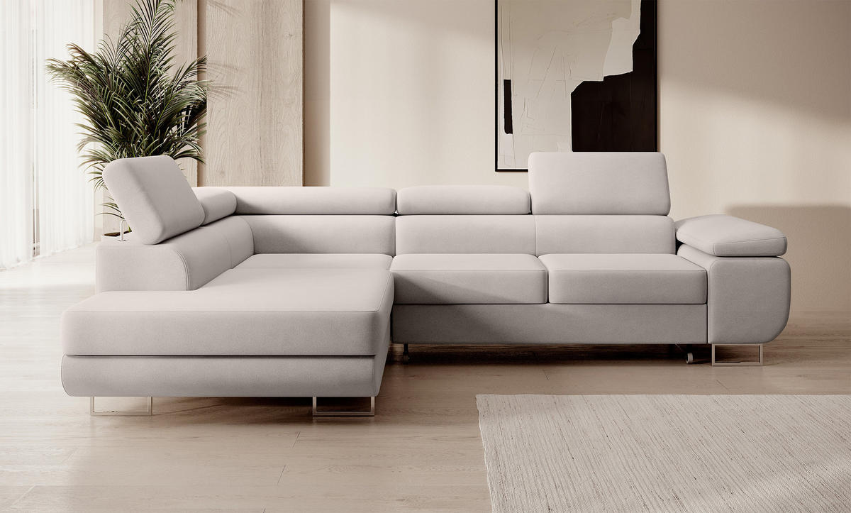 ECKSOFA Stevil Cremeweiß Velours - Silberfarben/Creme, Textil/Metall (275/203cm) - Selsey