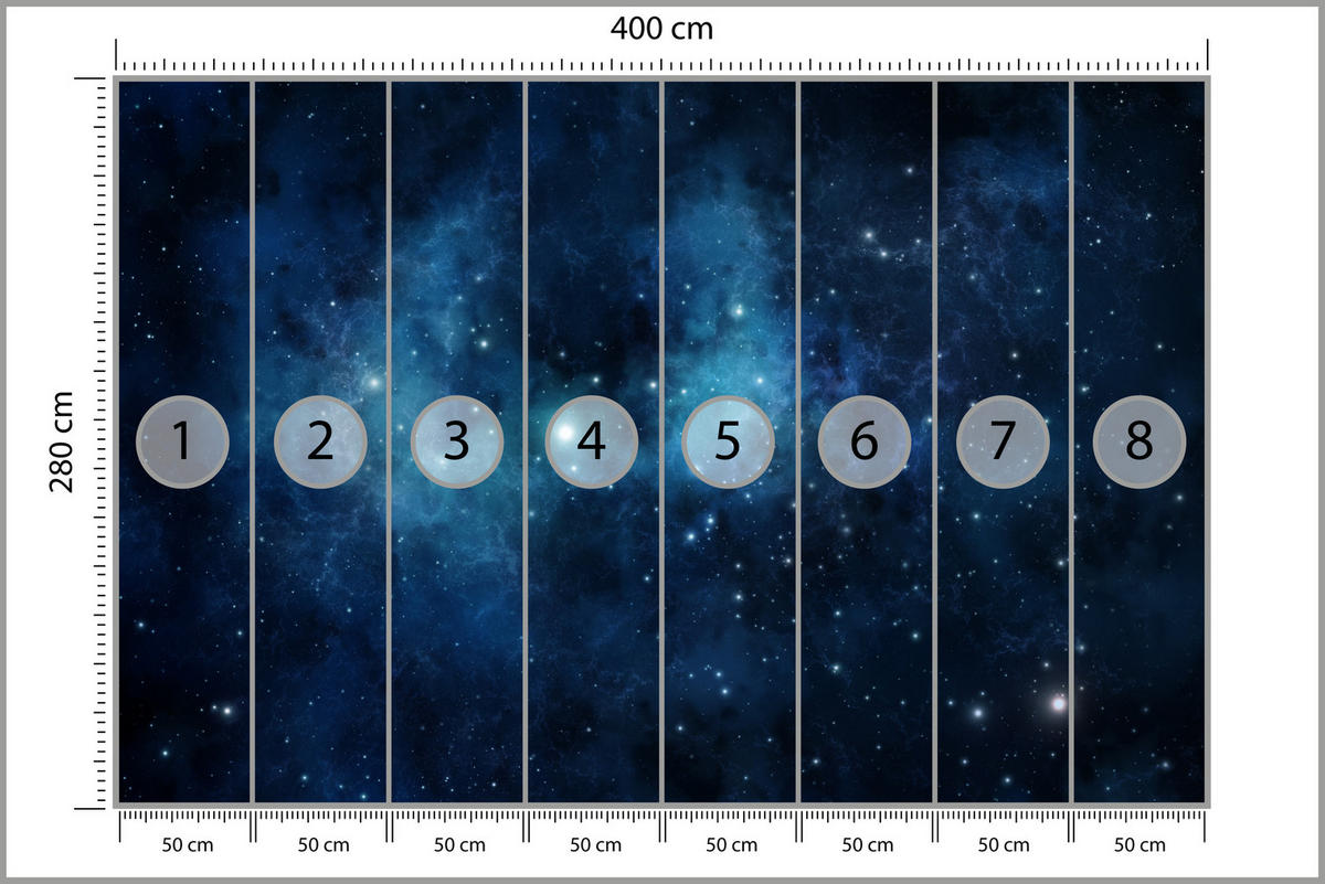 FOTOTAPETE für Wohnzimmer Sternenhimmel Nacht Galaxis 400x280 - Blau/Schwarz, Papier (400/280cm) - Muralo