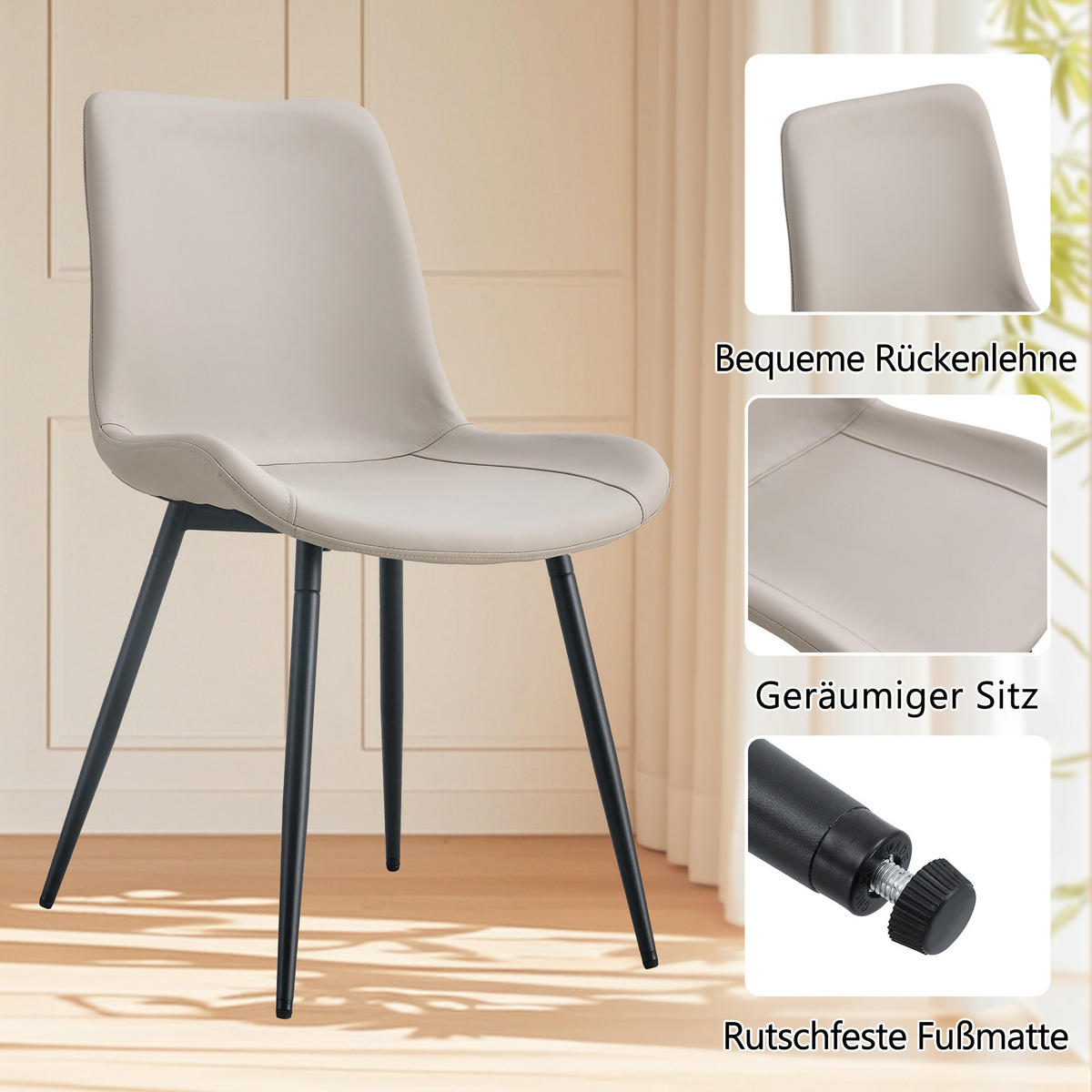 ESSGRUPPE DE-39372 5-teilig, mit 4 PU-Sesseln und Glasplatte Warmgrau - Grau, Metall (100/76/100cm) - ComfortXL