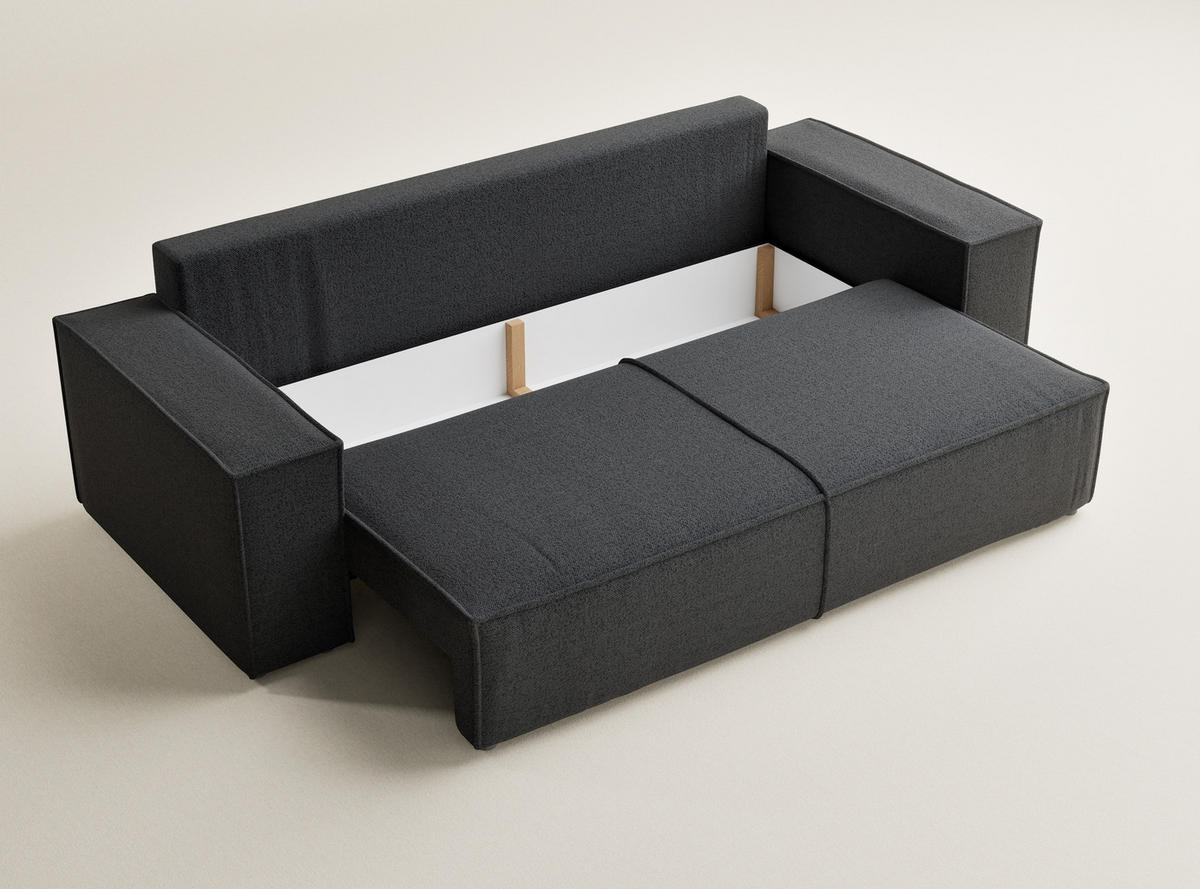 SOFA MIT SCHLAFFUNKTION Milos Anthrazit Webstoff - Anthrazit/Schwarz, Holz/Holzwerkstoff (255/70/105cm) - Maison de Reve