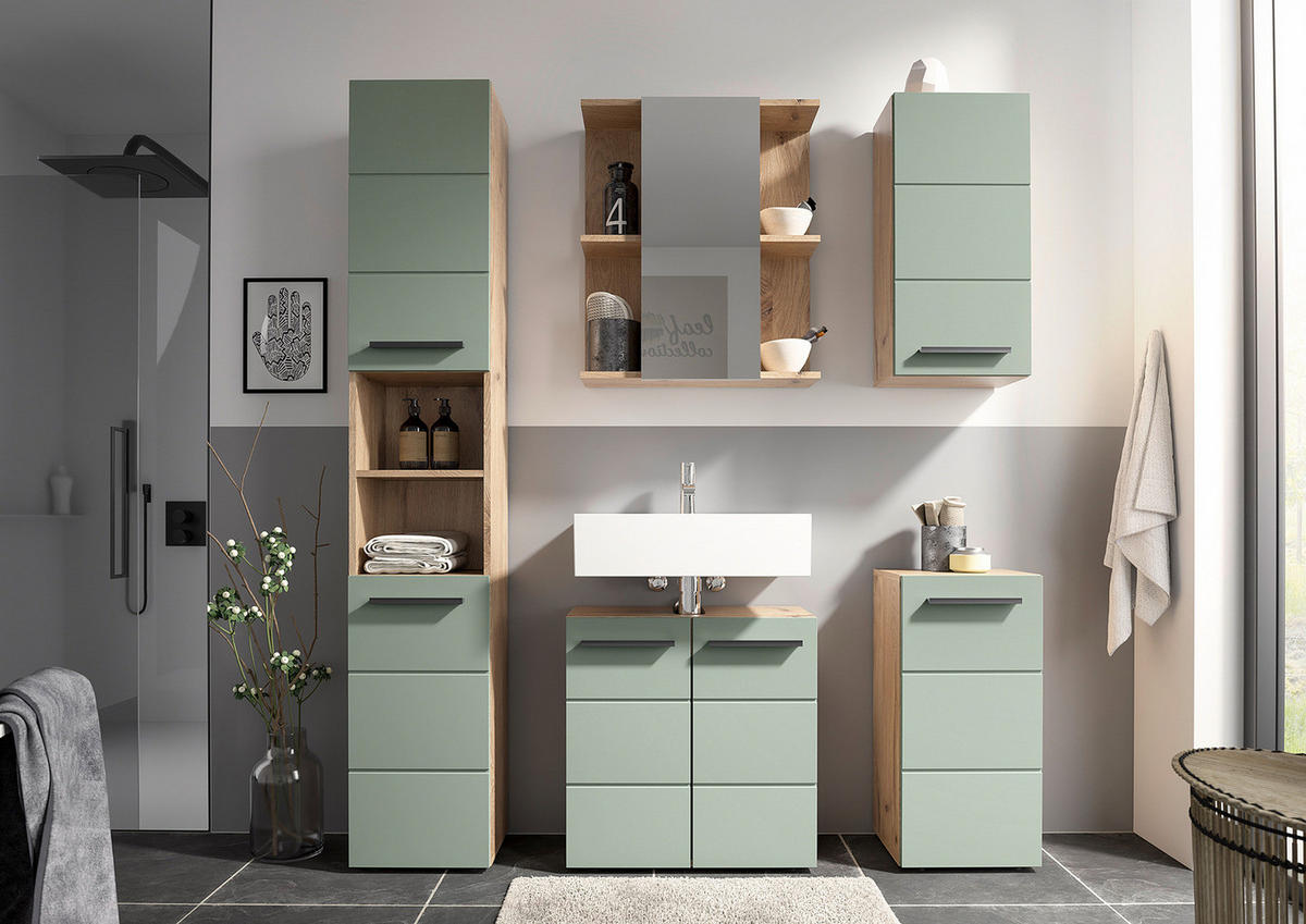 WASCHBECKENUNTERSCHRANK - Schwarz/Mintgrün, Holzwerkstoff/Kunststoff (60/62/31cm) - home24