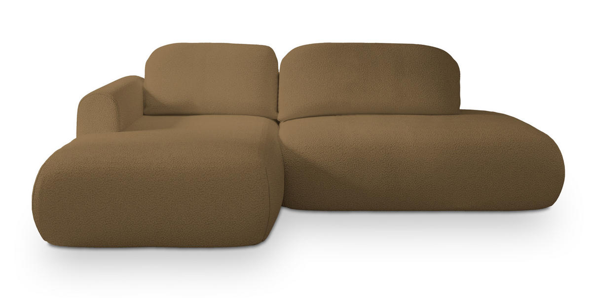 ECKSOFA NUVIRA L-S Orange Boucle-Stoff mit Schlaffunktion - Orange, Holz (274/165cm) - MASSENO