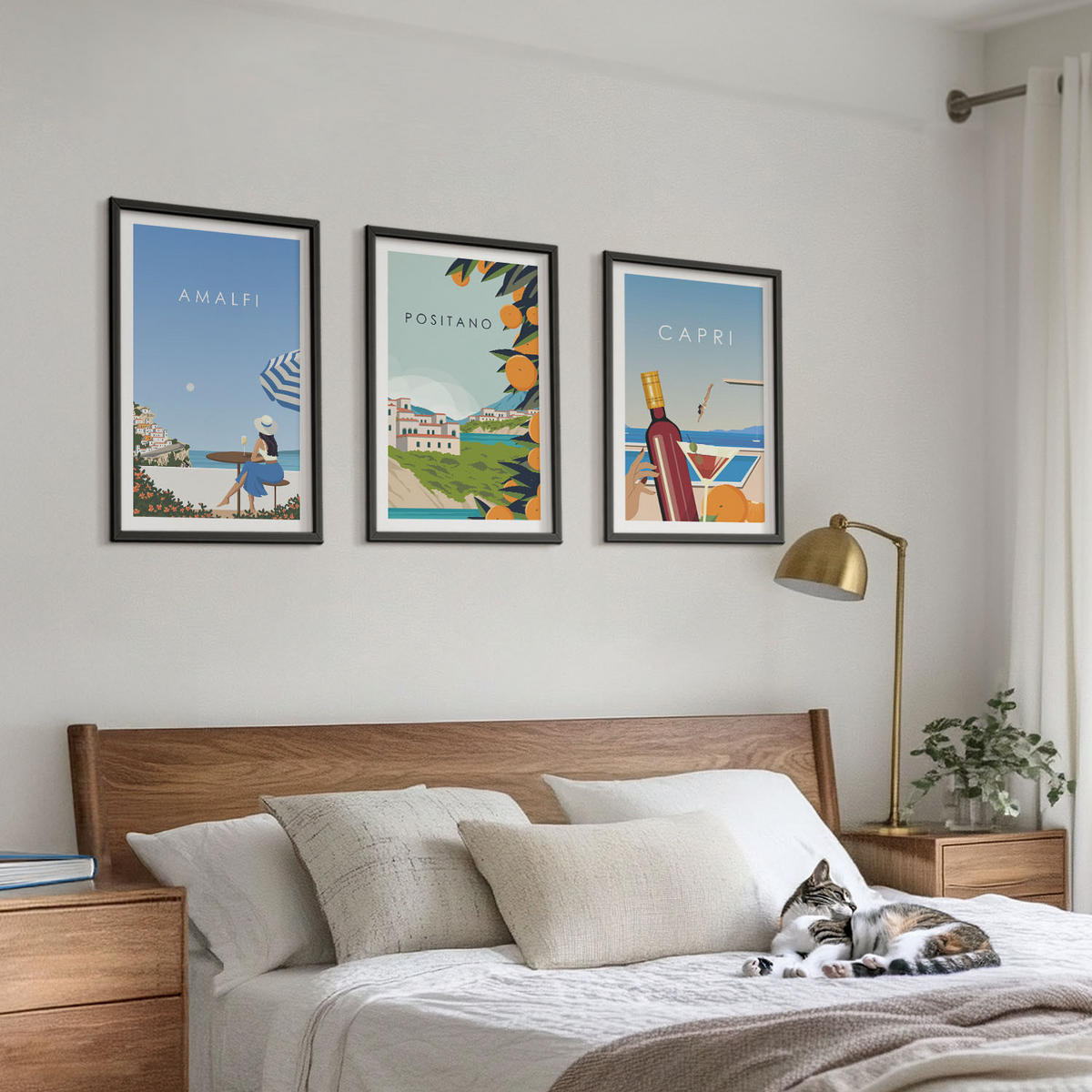 BILDER SET 3er Set - 40x60 cm Schwarzer Rahmen - Amalfi, Positano und Capri - Schwarz, Kunststoff (40/60cm) - TULUP