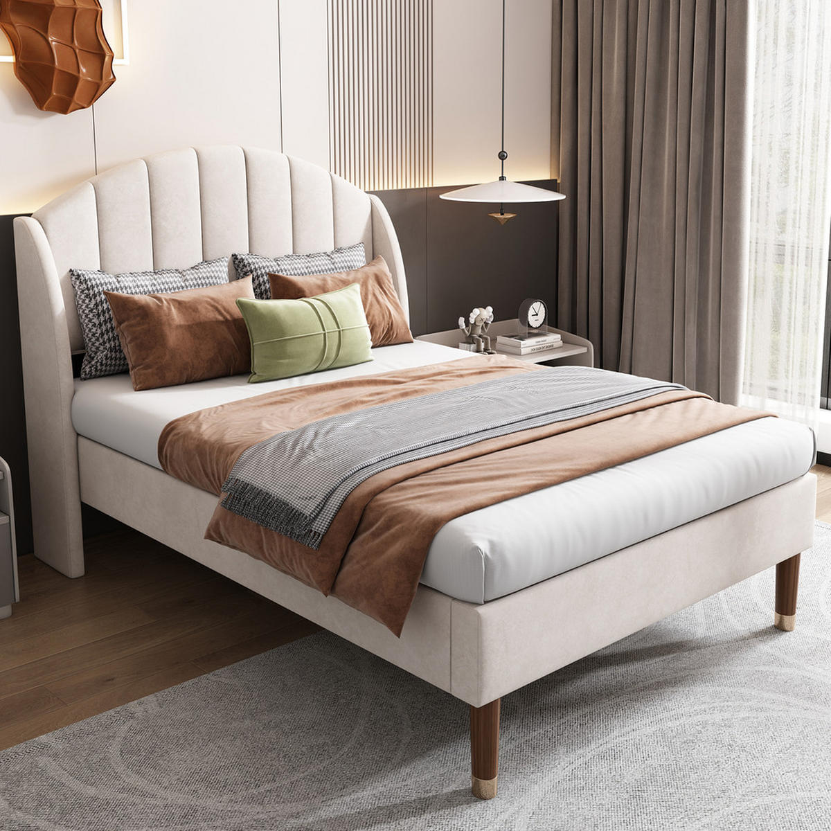 POLSTERBETT 90x200cm Beige Mit Lattenrost und Kopfteil - Beige, Textil - Raelunyi