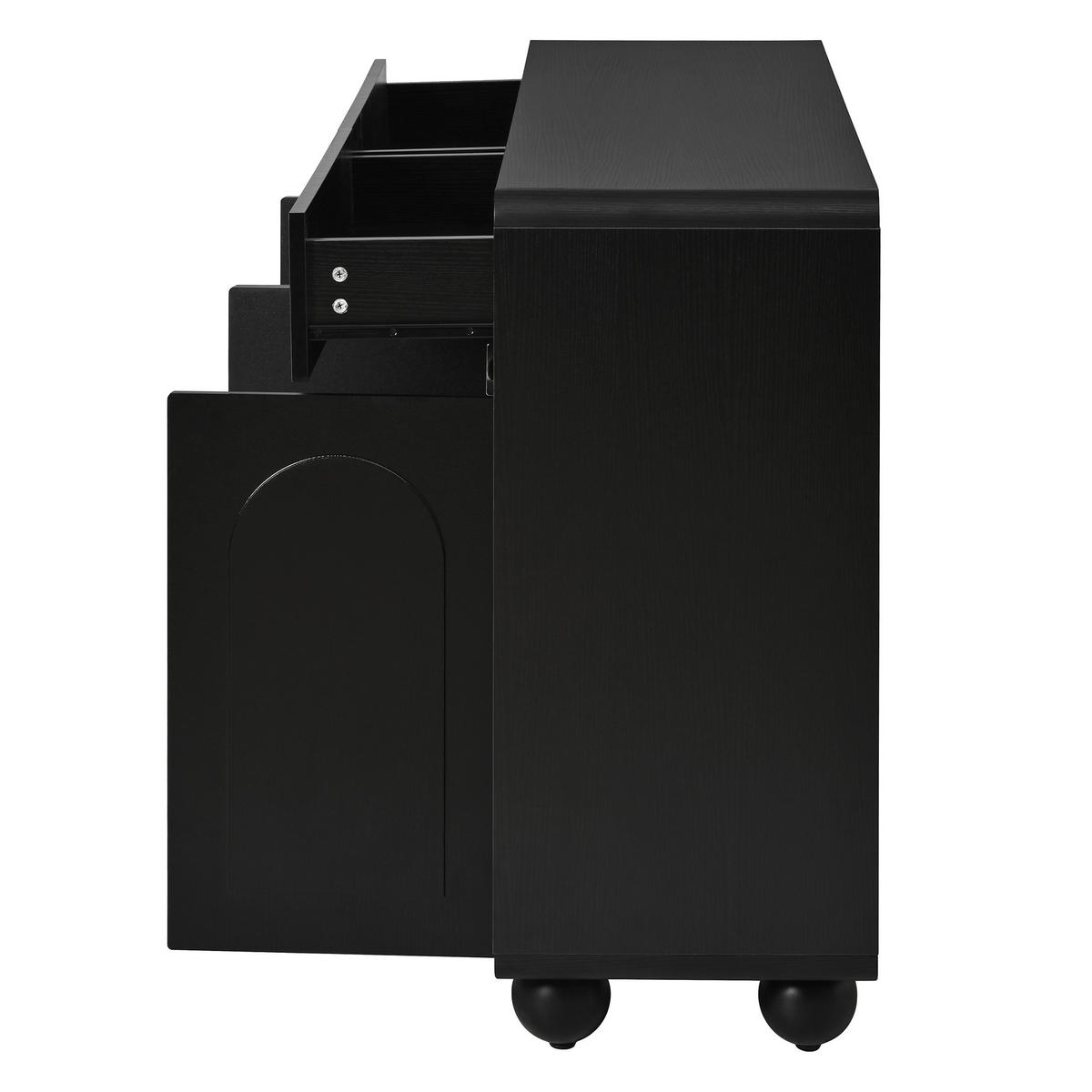 SIDEBOARD geschwungene Türen PB MDF Metallfüße modern - Schwarz, Holzwerkstoff (38/89/140cm) - FLIEKS