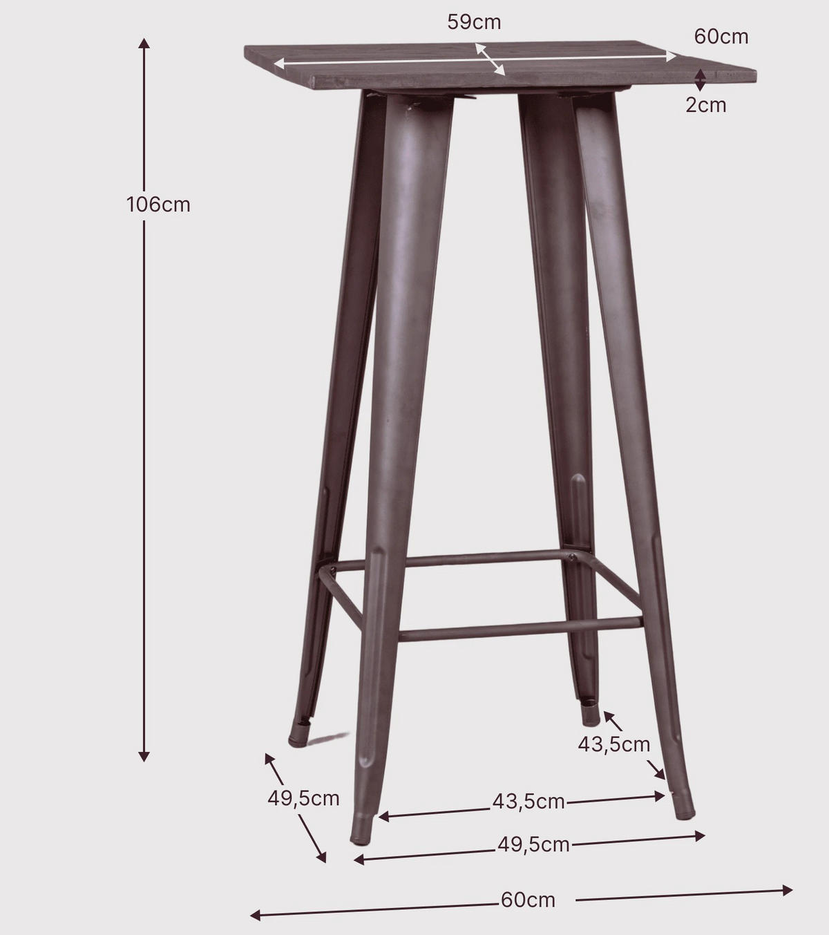 HOCHTISCH Quadratisch Alteiche 60/60/106 cm - Alteiche, Metall (60/60/106cm) - Nest Dream