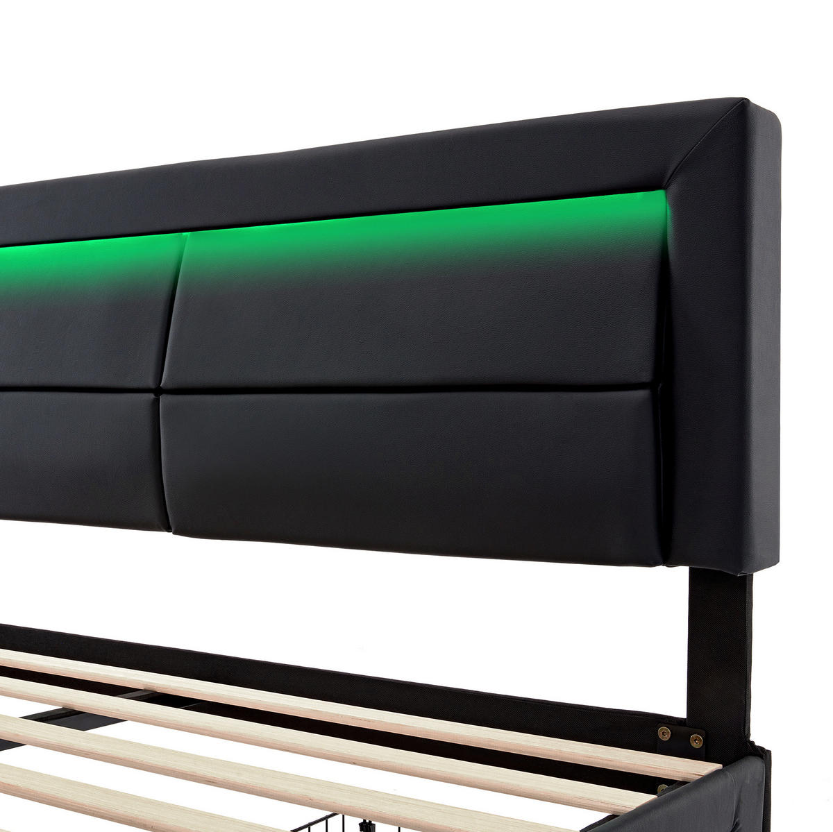 ČALÚNENÁ posteľ z PU 140x190 cm čierna s LED osvetlením, USB nabíjaním a úložnými zásuvkami - čierna, plast (140/190cm) - Modfu