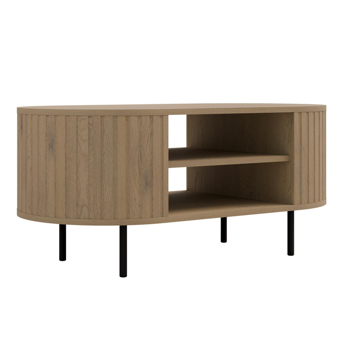 COUCHTISCH Halay Eiche Cremona, Moderne Rillenstruktur 100 cm, mit runden Kanten - Eichefarben/Schwarz, Holzwerkstoff/Metall (45/100/52cm) - AX Living