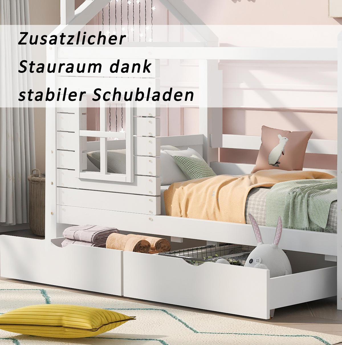 KINDEREINZELBETTEN aus massivem Kiefernholz 80x160 cm in Weiß mit 2 Schubladen - Weiß, Holz (80/160cm) - Modfu