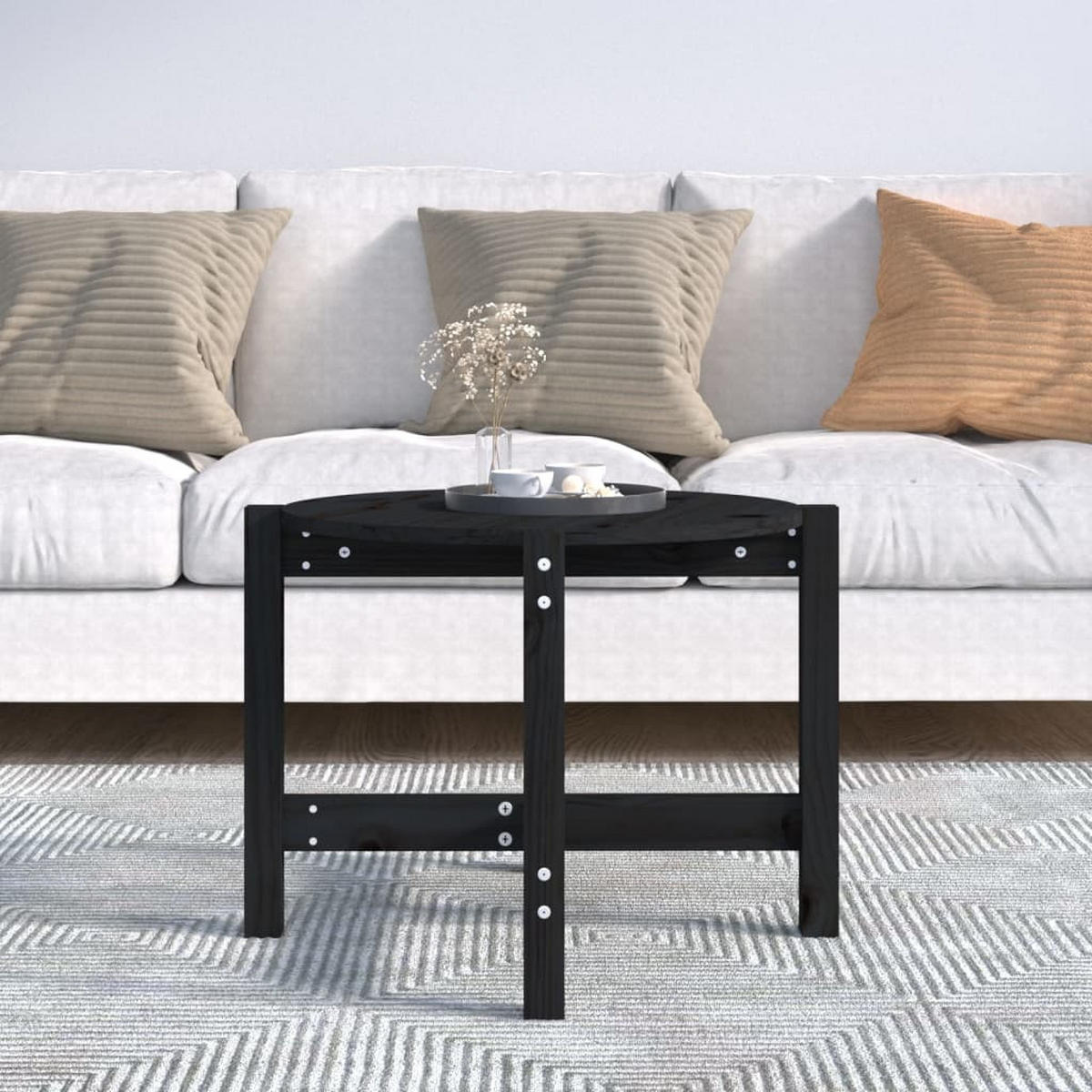 COUCHTISCH Schwarz Ø 62,5x45 cm Massivholz Kiefer - Schwarz, Holz (62.5/62.5/45cm) - furnicato
