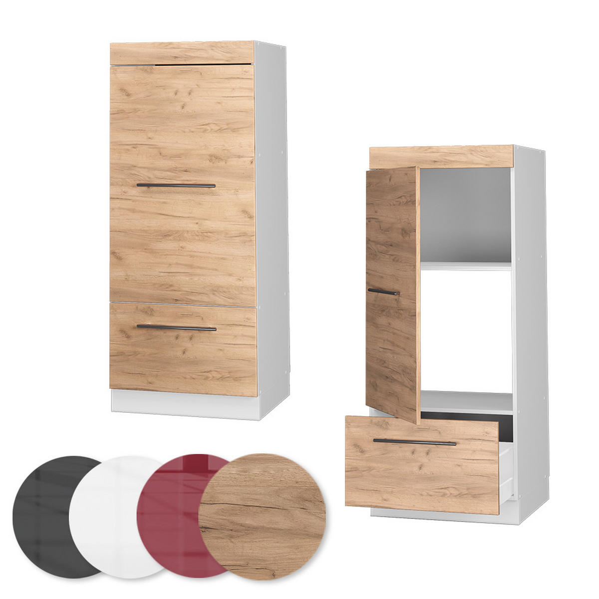 MIKROWELLENSCHRANK Fame-Line Goldkraft Eiche 60 cm - Eiche Wotan/Weiß, Holzwerkstoff (60/153.6/58.1cm) - Vicco