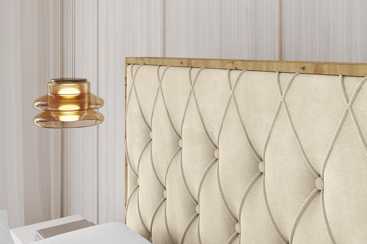 POLSTERBETT mit Bettkasten, Fußteil und Lattenrost, Boxbett ohne Matratze - ENZO5-Z 200x200 Beige - Ecru, Holzwerkstoff/Textil (200/200cm) - ALTDECOR