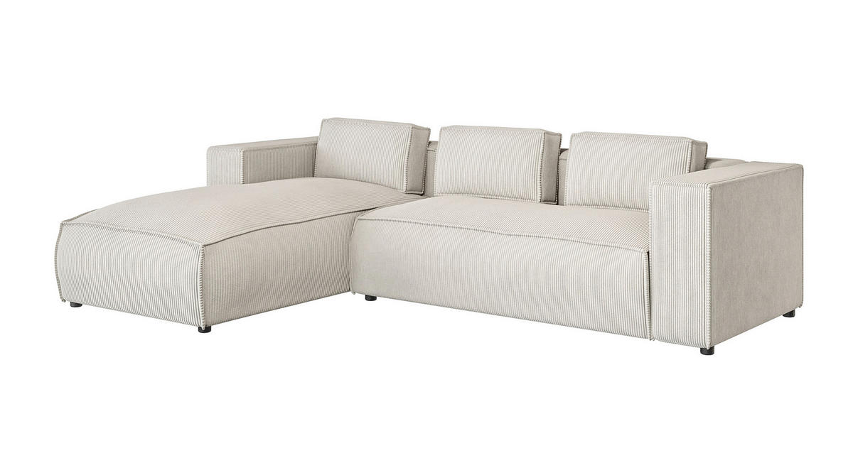 ECKSOFA Nova Beige Cord - Beige/Schwarz, Holz/Kunststoff (262/176cm) - S-Style Möbel