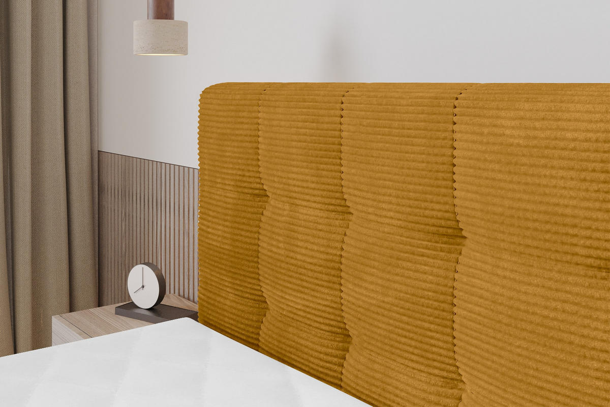 BOXSPRINGOVÁ POSTEL s matrací H3/H4 - IGAN-Z KING - 160x200 cm Hořčicová - kari žlutá, kompozitní dřevo (163/200cm) - ALTDECOR