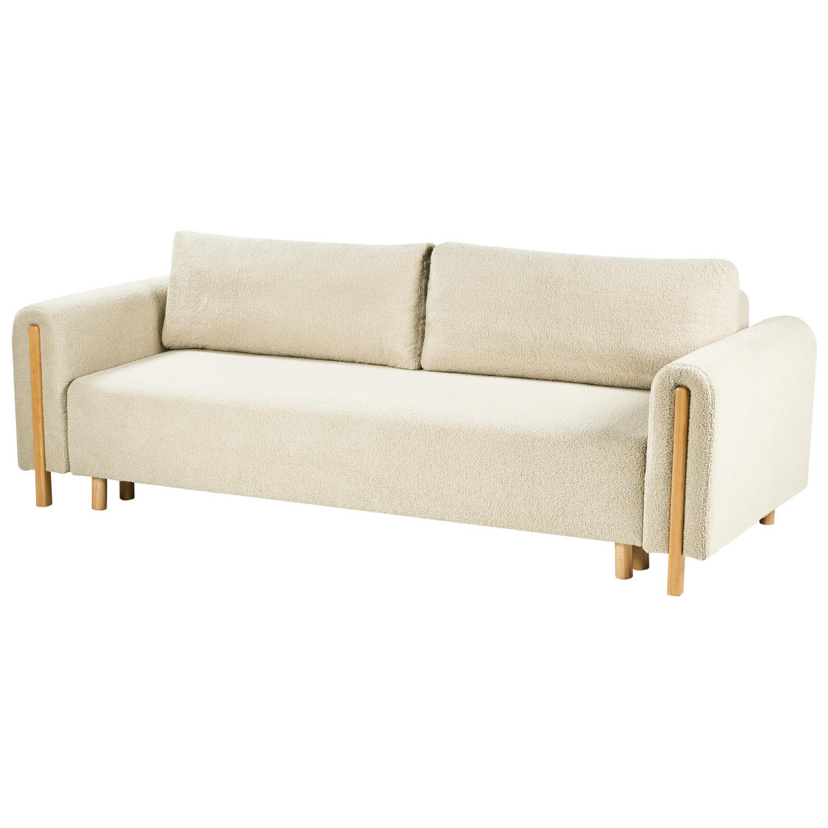 ROZKLÁDACÍ POHOVKA 3-místná Bouclé Krémově bílá s úložným prostorem Kvam - krémová, textil (242/85/99cm) - Beliani