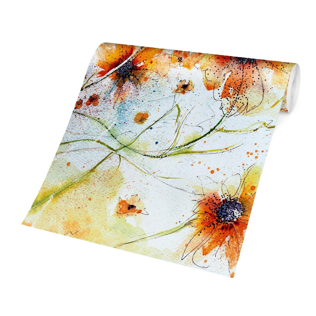 FOTOTAPETE Painted Flowers 192/192 cm - Orange, Papier (192/192cm) - Bilderwelten