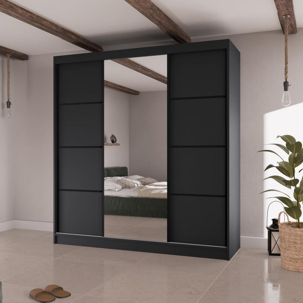 SCHWEBETÜRENSCHRANK Vilo II 200/61/215 schwarz - Schwarz, Holzwerkstoff (200/215/61cm) - Beautysofa
