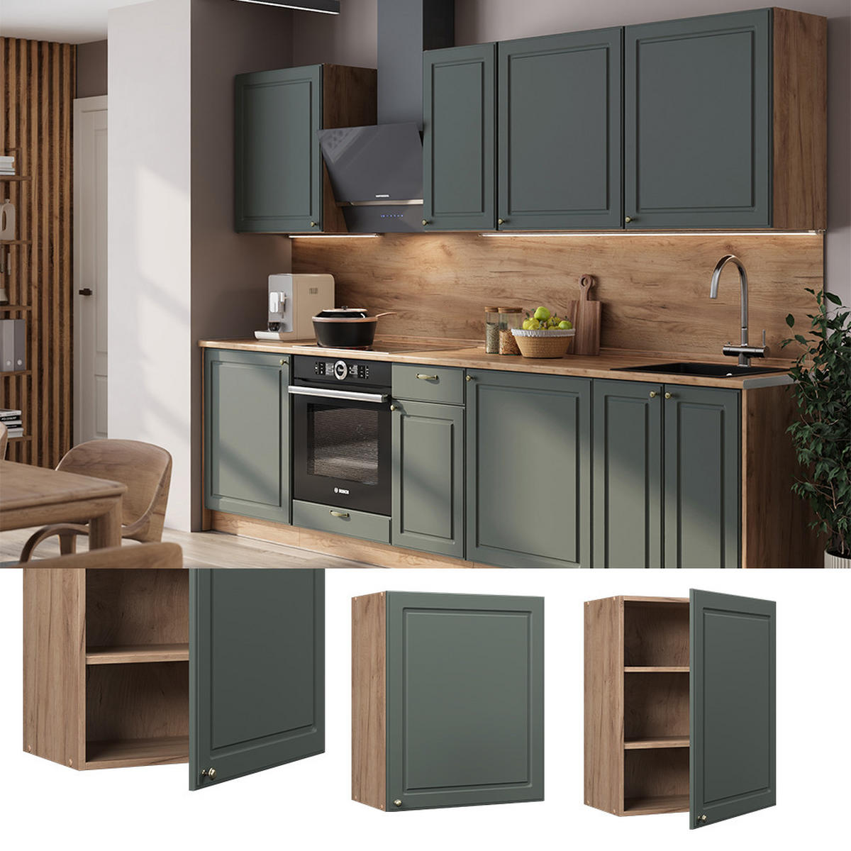 HÄNGESCHRANK Fame-Line, Grün-Gold Landhaus, 60 cm - Eichefarben/Grün, Holzwerkstoff (60/72/34.1cm) - Vicco