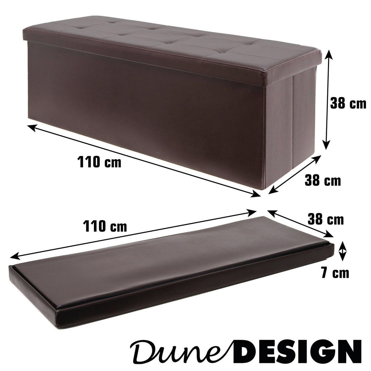 SITZBANK mit Stauraum, 110 cm, 120 Liter, Braun - Braun, Kunststoff (38/38/110cm) - Dunedesign