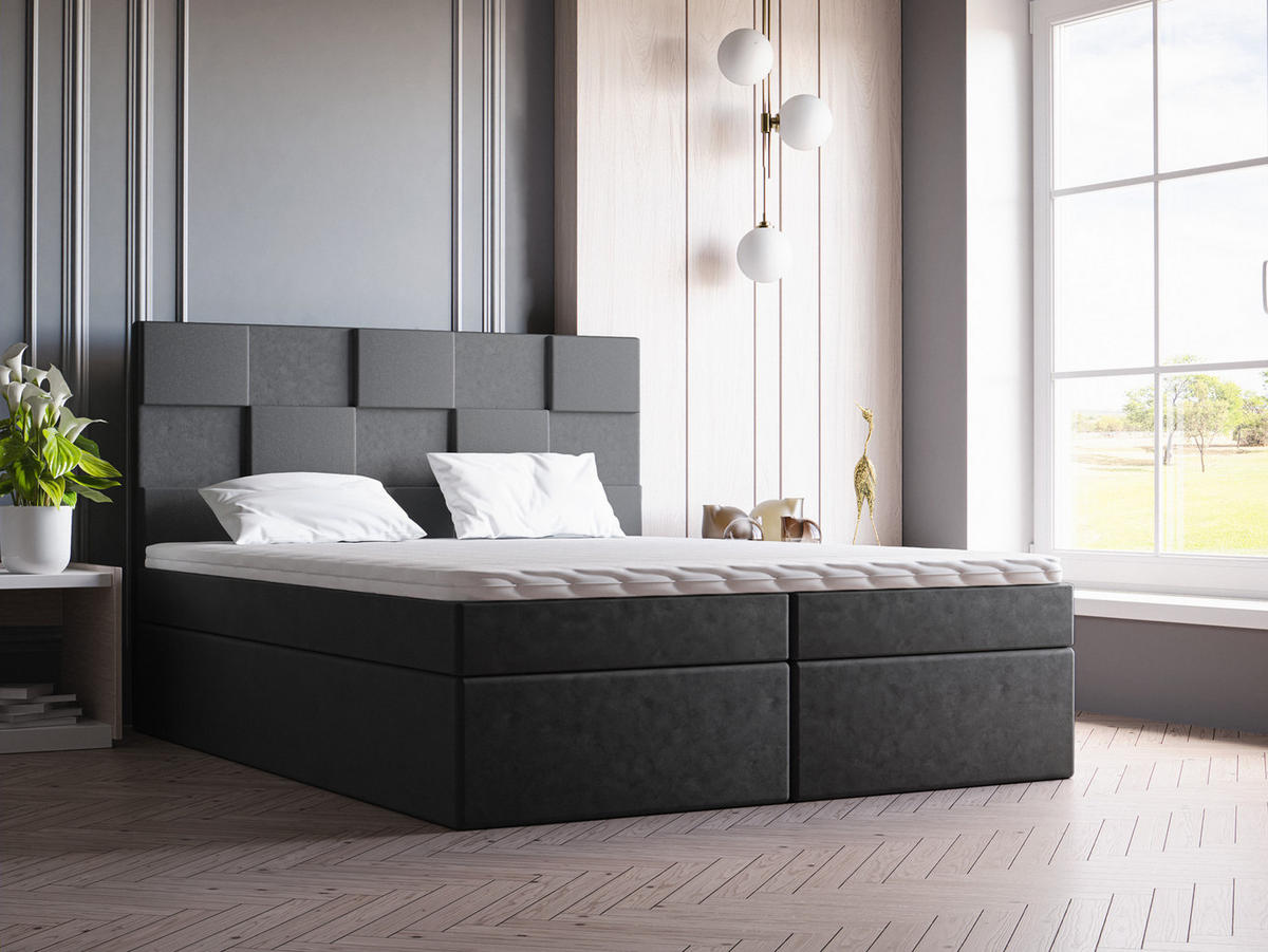 DOPPELBETT mit Matratze 180x200 Berg, Samtstoff, Bettkasten, Dunkelgrau - Dunkelgrau, Holz/Textil (180/200cm) - Emporius