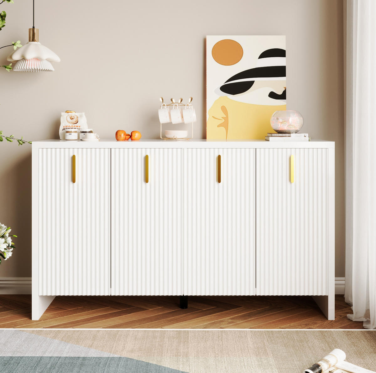 SIDEBOARD 140/38/80 cm Weiß aus Holzwerkstoff mit verstellbaren Einlegeböden - Weiß, Holzwerkstoff (38/80/140cm) - OKMYHOME