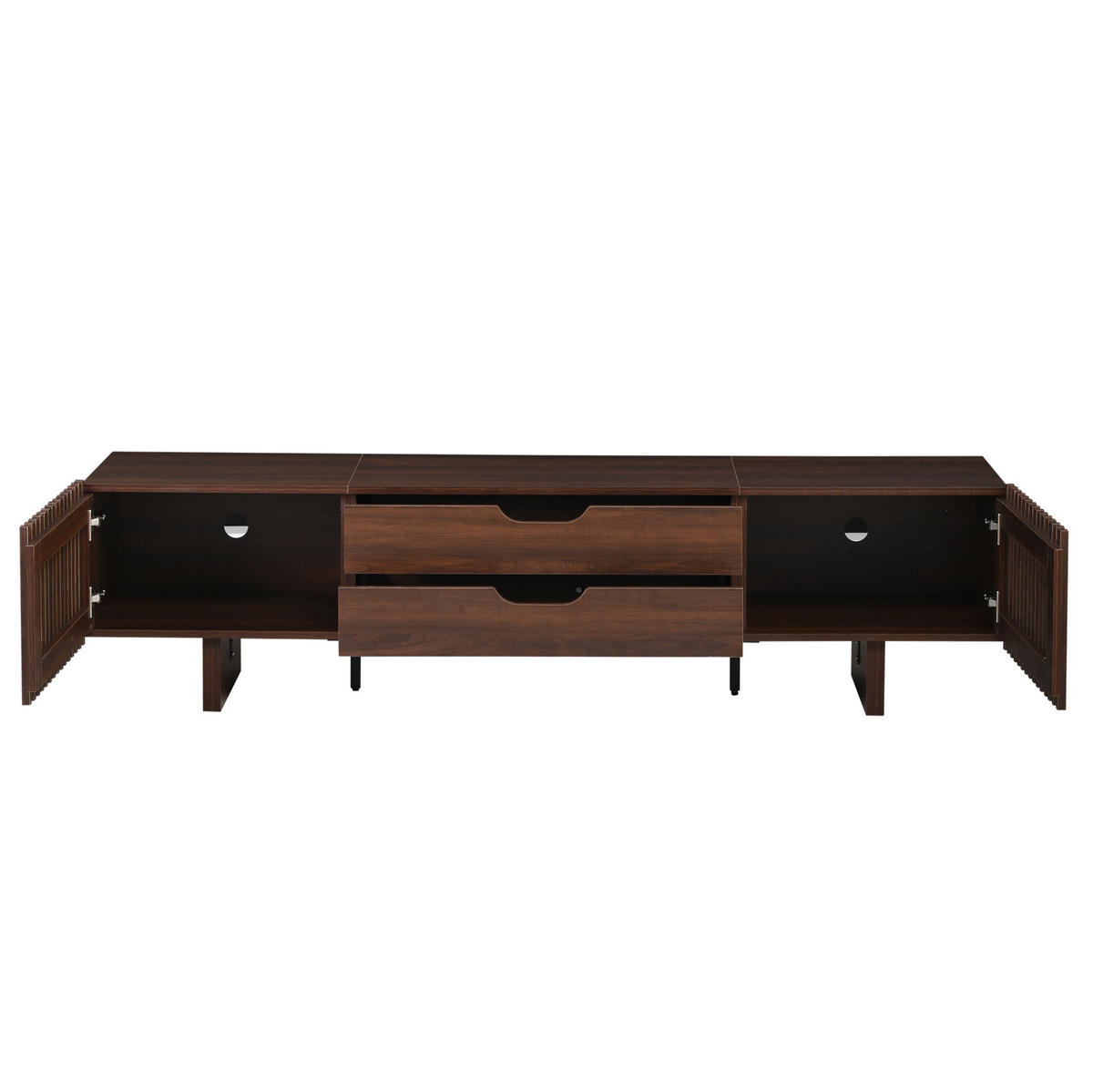 TV-LOWBOARD 180/40/45 cm mit 2 Schubladen, 2 Lamellentüren und Stauraum, Dunkle Walnussfarbe - Braun, Holzwerkstoff (180/45/40cm) - Redom